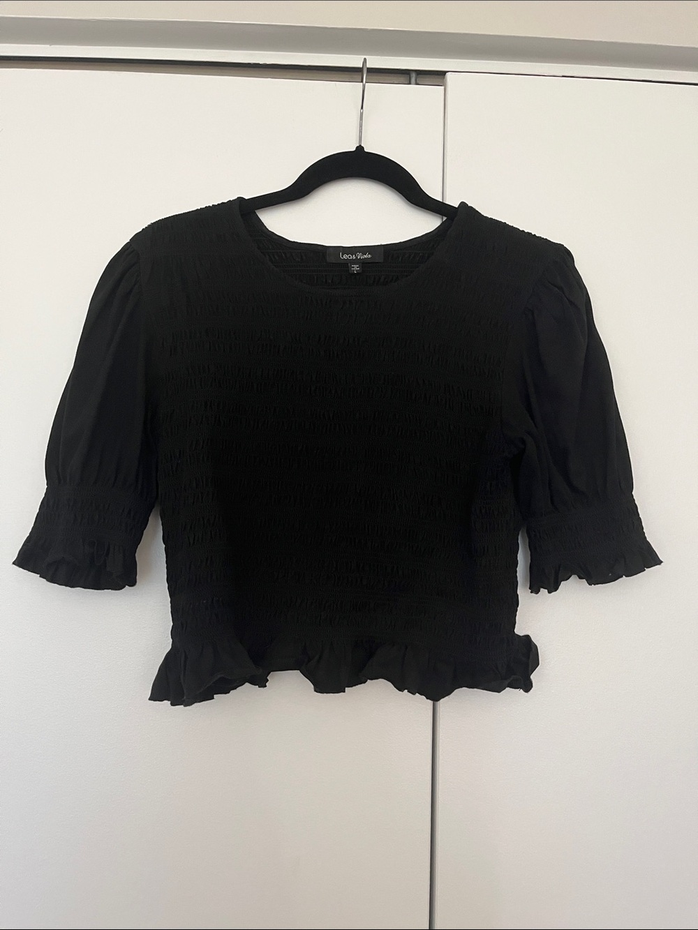 Lea & Viola Black Smocked Puff Sleeve Top